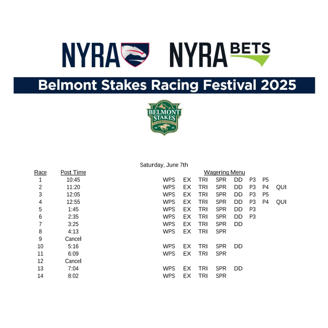Belmont day festival undercard after NYRA's updates due to heavy rain