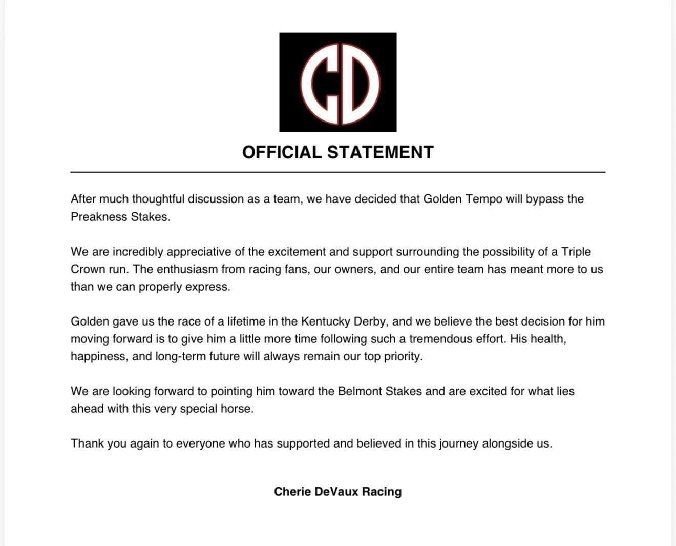 Official Statement of Golden Tempo
